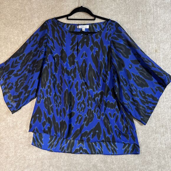 Jennifer Lopez Kaftan Top 0XL Women  Keyhole Kimono Sleeve Jungle Print - Picture 1 of 6